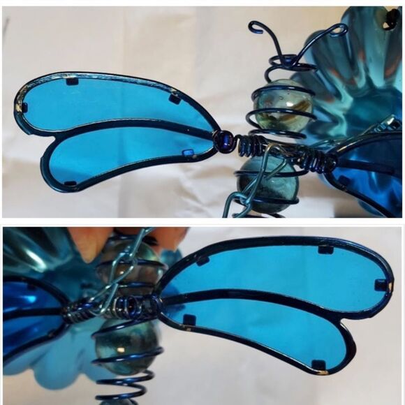 New Russo III Wind Chime Dragonfly Blue Metal Glass Home Outdoor - Picture 12 of 16